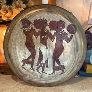 Vintage Hand Etched Copper Wall Hanging Plate Egyptian Harem Women 12” Round